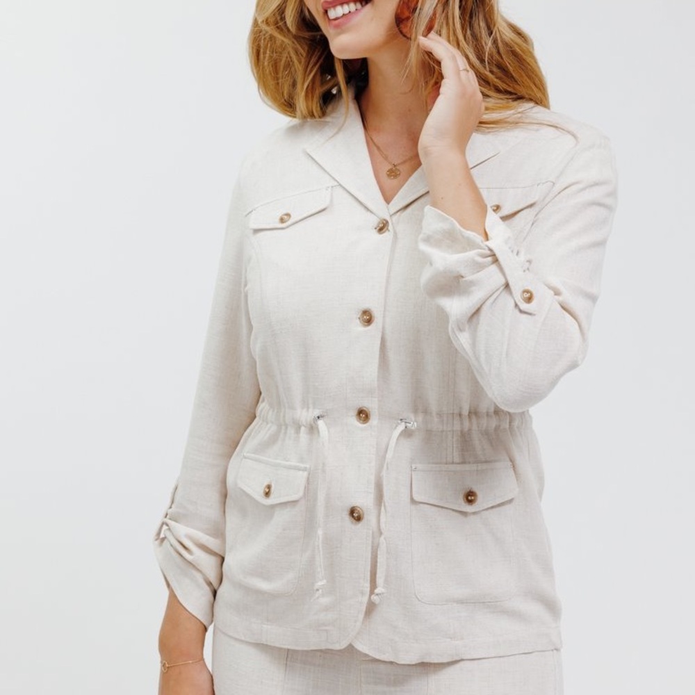 Armand Thiery Cream Button-Up Lightweight Linen Blend Jacket size 40 Medium M